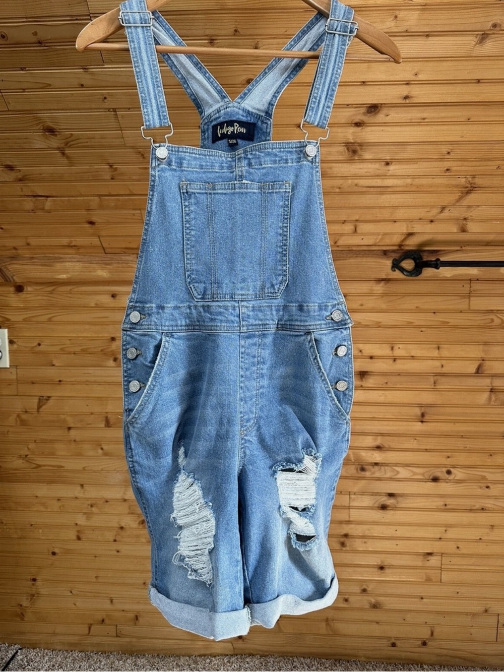 Indigo Rein Light Blue Distressed Denim Short Overalls